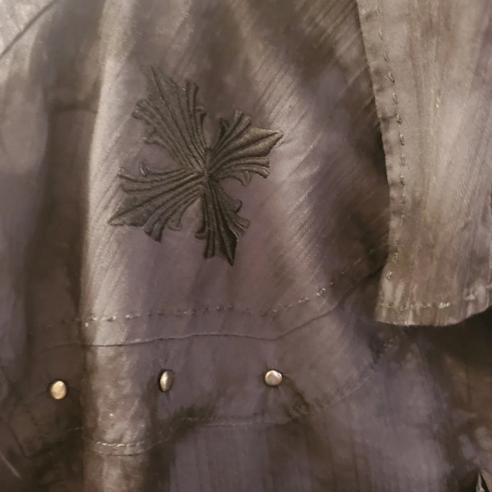 Affliction Gray/blk 2X Lng Slv Embroidery‎ ButtnUp Shirt Studs Goth Grunge Biker